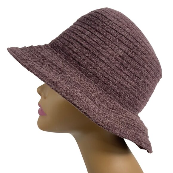 Womans Dusty Mauve Curl Brim Acrylic Bucket Derby Hat Beige Travel Classy EUC - Picture 2 of 8